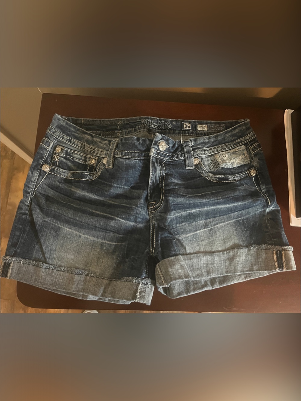 Miss Me Blue Denim Rolled Cuff Shorts